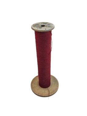Vintage Spinning Machine Textile Spool Bobbin With Burgundy Thread Yarn 13x6 inc